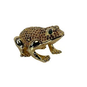 Jeweled Frog Trinket Box Gold Austrian Crystals Enamel Interior AKM Rhinestones